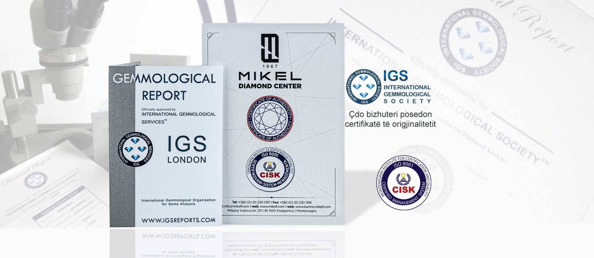 Qendra Mikel F Diamond zotëron certifikatat e origjinalitetit për të gjitha bizhuteritë që ofron.
